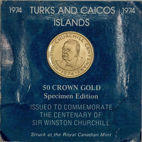 1974 Turks & Caicos Islands Churchill Gold 50 Crown KM. 3 - Gem Uncirc