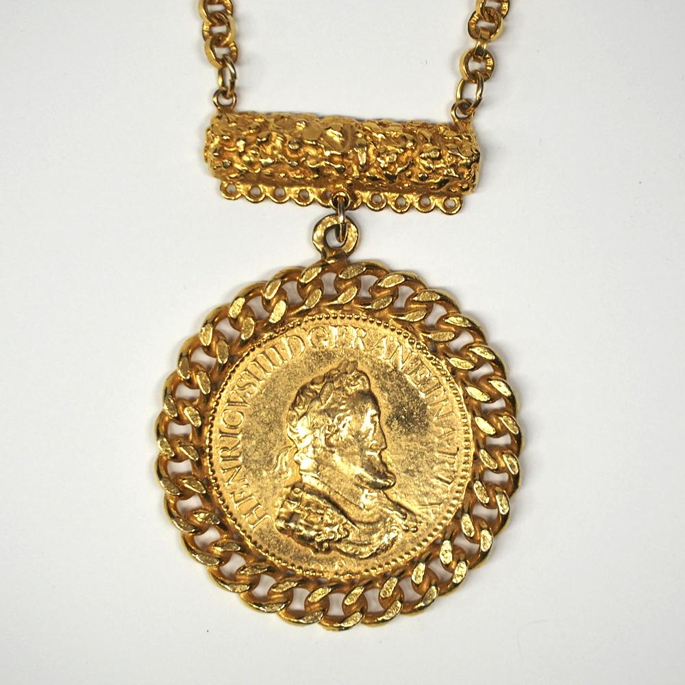Massive Alice Caviness Vintage Gold Tone Coin Necklace