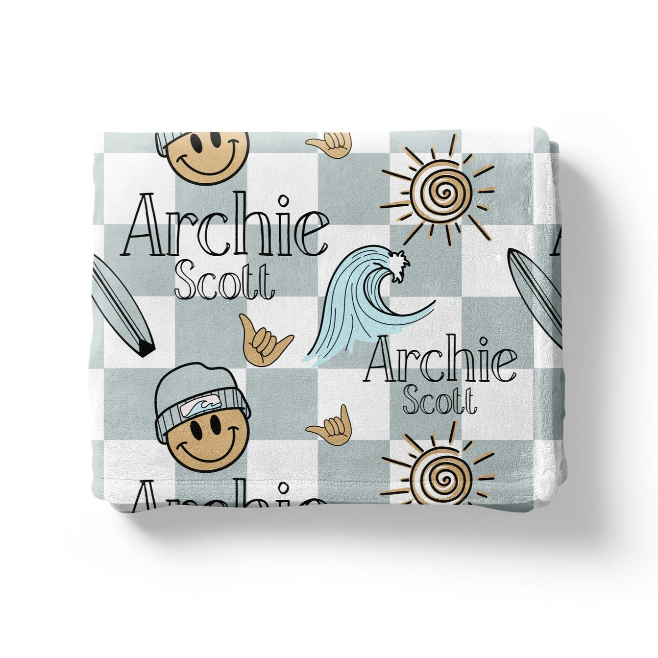 Surfer Smiley Face Custom Name Blanket