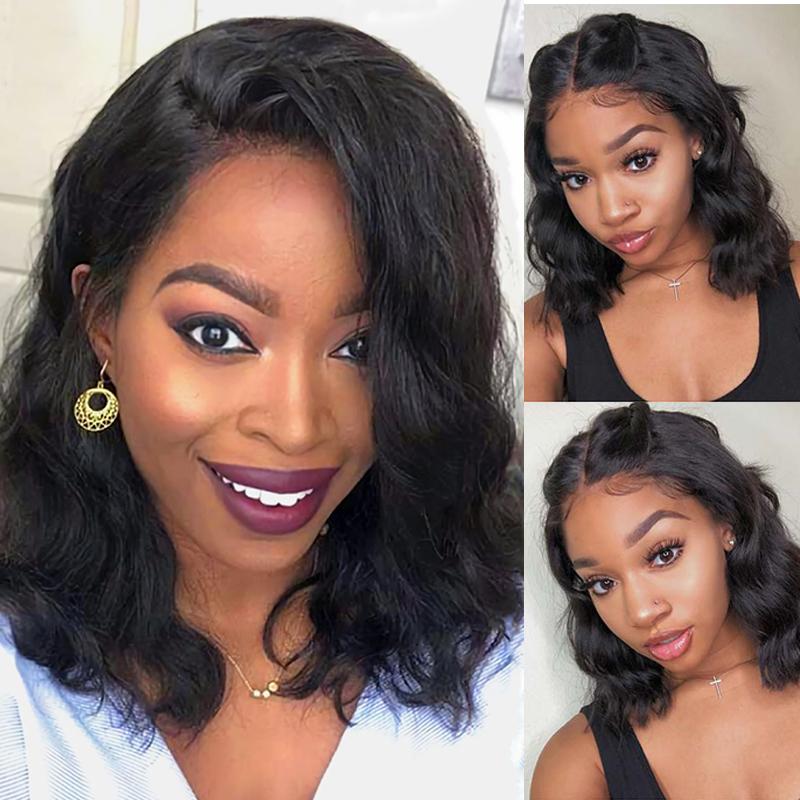 Body Wave Short Bob Wigs 13*4 Lace Front Human Hair Wigs 180% Density ...