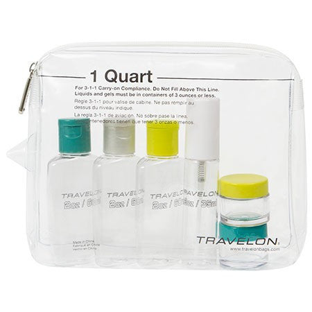 Travelon 1-Quart Zip-top Bag with Bottles, Clear, 8.5 x 7 x 1.75