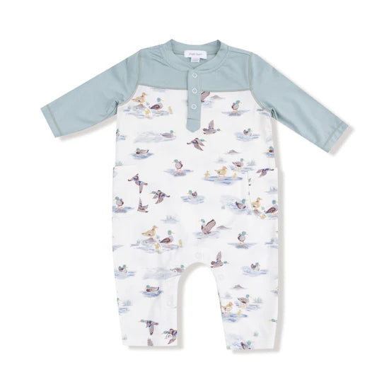 Boy's Contrast Sleeve Romper - Migrating Mallards