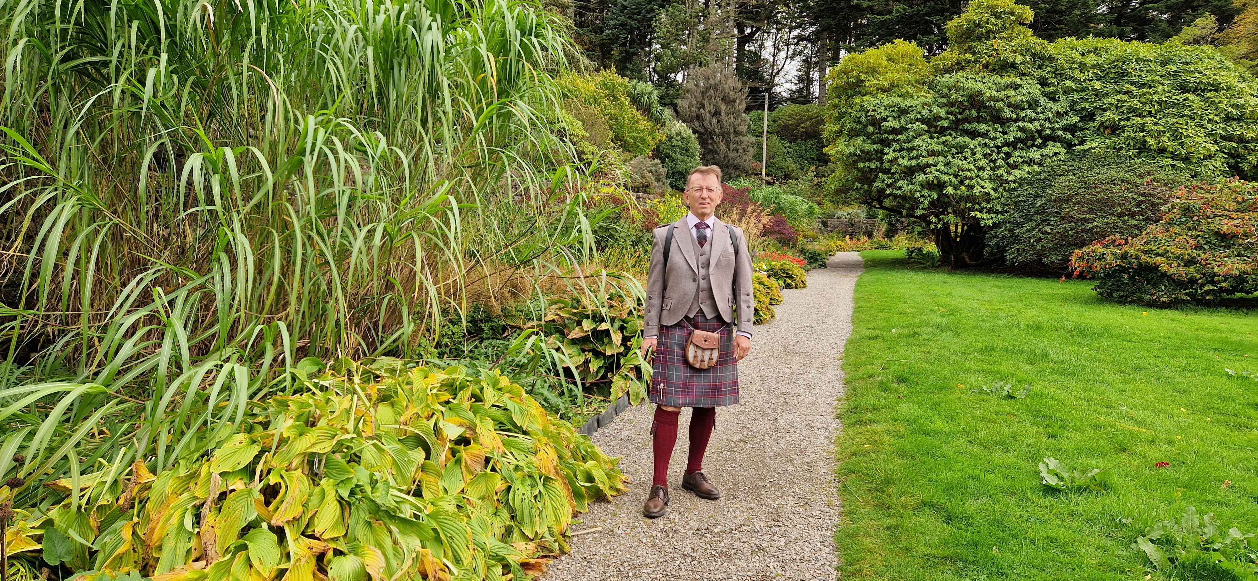 Sold in a garden wearing highlandwear