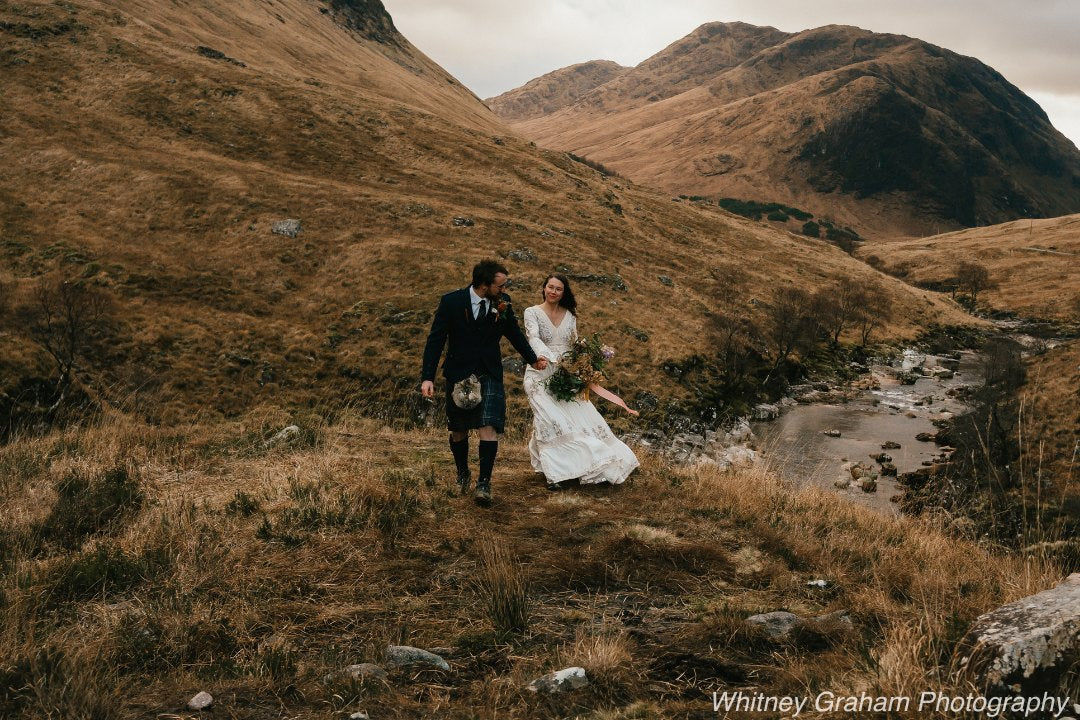 Groom wearing kilt in Scottish elopement
