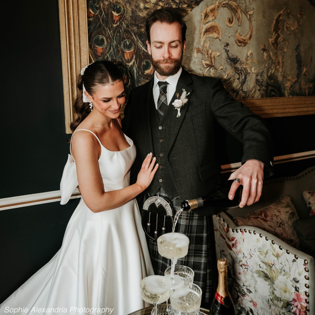 Bride and groom with kilt outfit