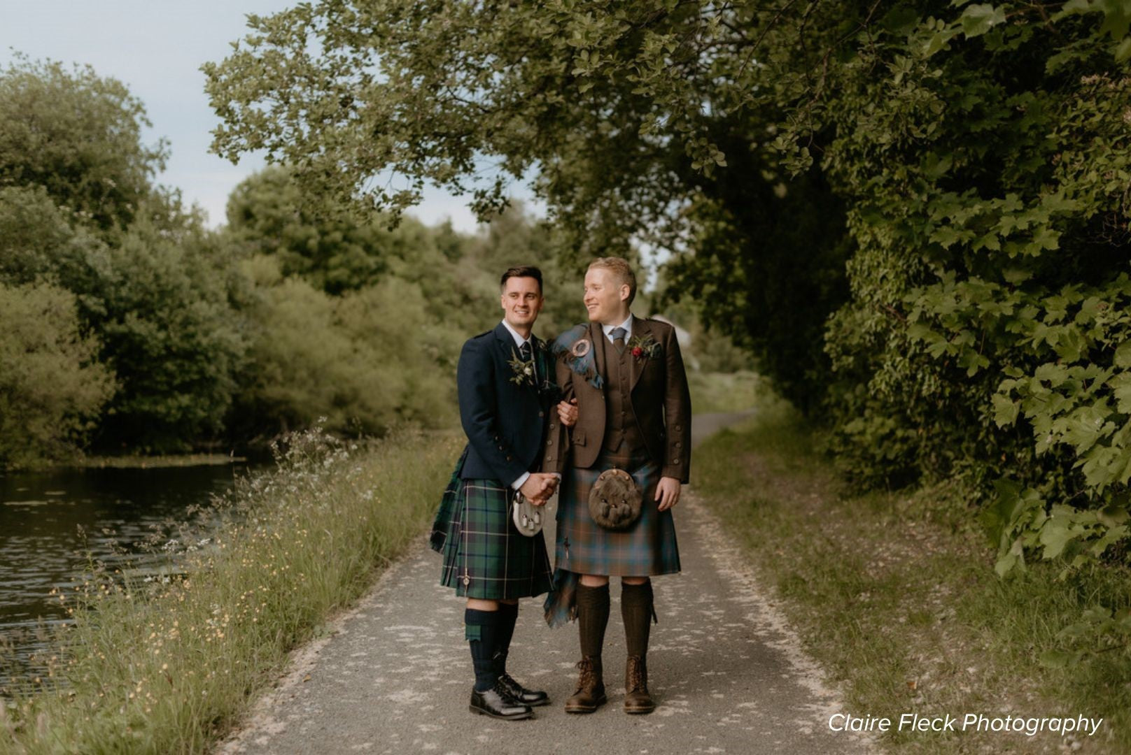 Grooms in custom tartan