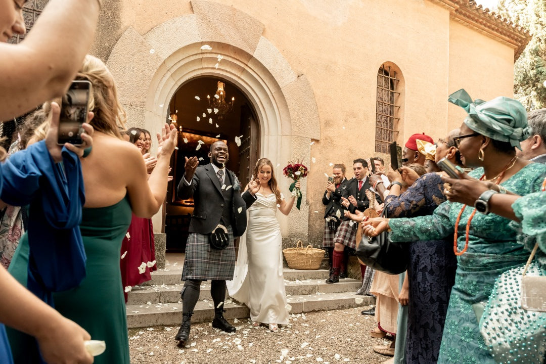 Bride and groom celebrating