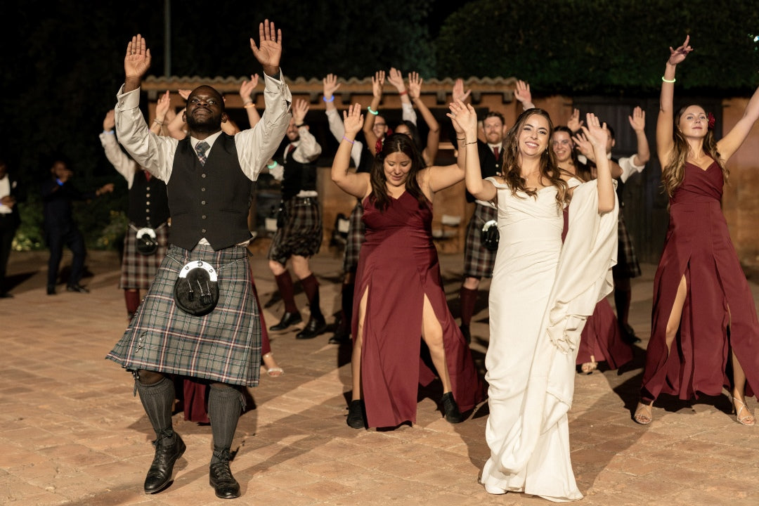 Wedding party dancing and celebrating