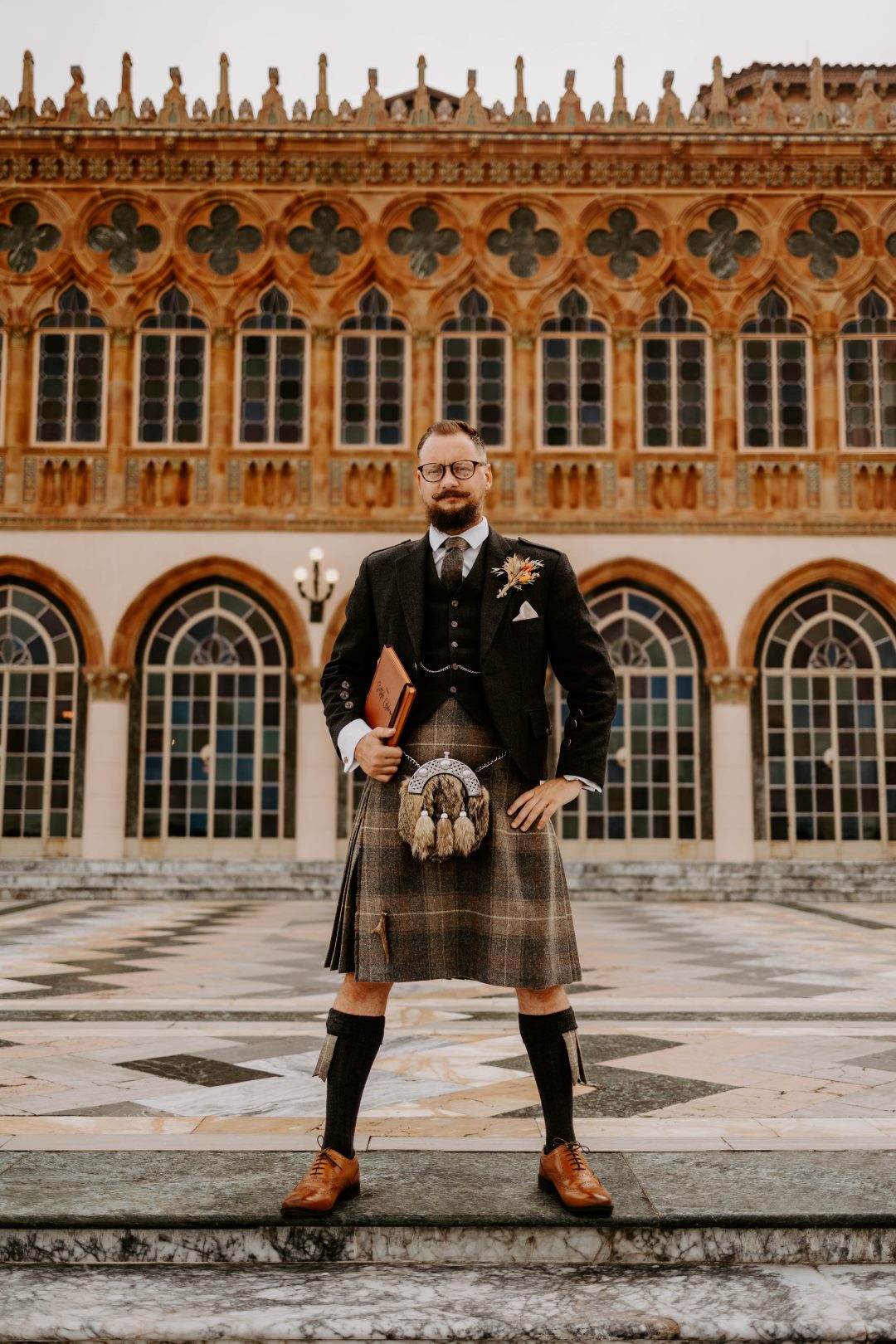 Contemporary kilt outfit for wedding