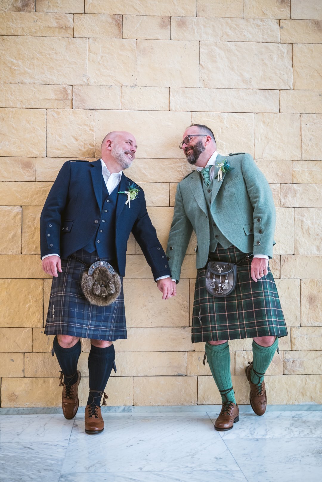 Wedding day grooms in kilts