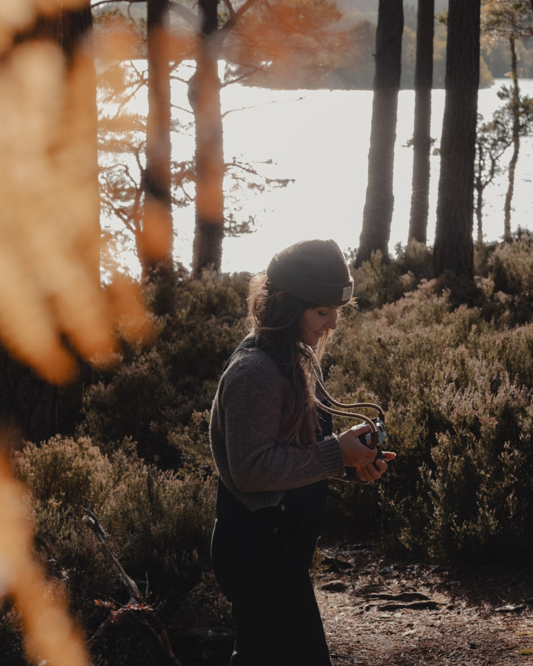 Marie wearing our dungarees at loch an eilein