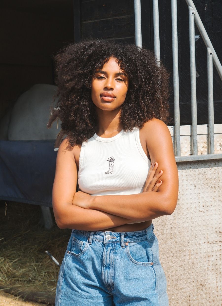 Cowgirl Boot Crop Top - Off-White