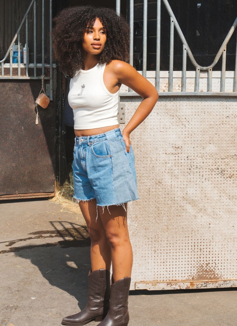 Cowgirl Boot Crop Top - Off-White