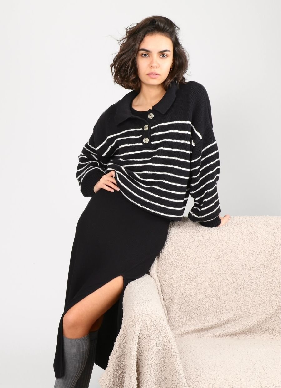 Elise Knit Sweater - Black & White Striped