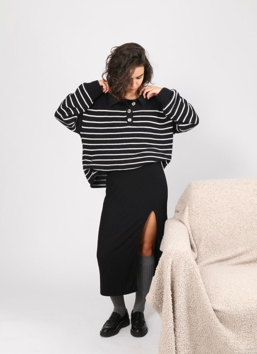 Elise Knit Sweater - Black & White Striped