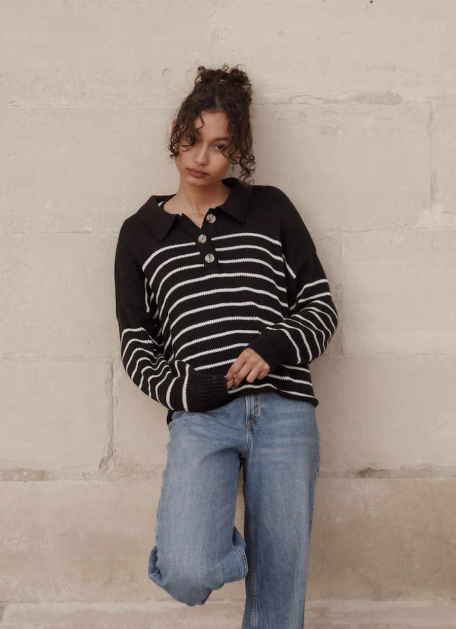 Elise Knit Sweater - Black & White Striped