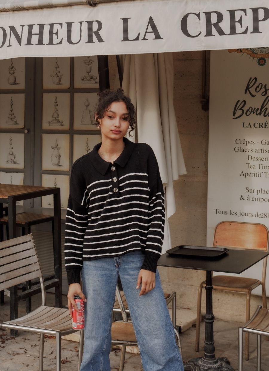 Elise Knit Sweater - Black & White Striped