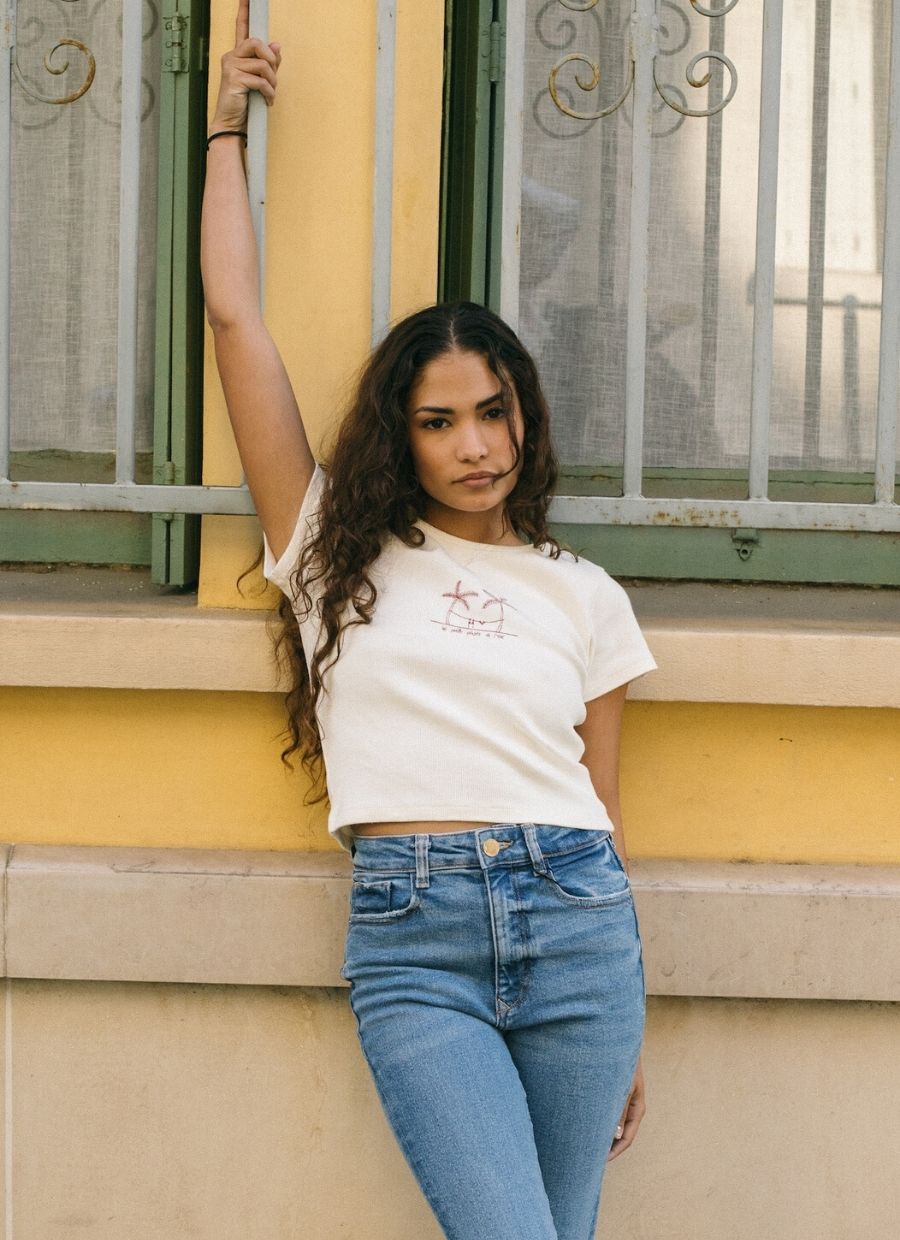 Palm Tree Crop Top - Off-White