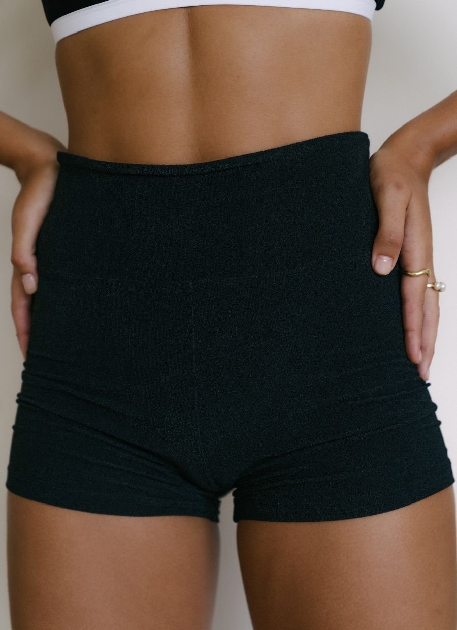 Tara Swim Shorts - Black Terry