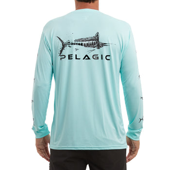 Men's Aquatek Long Sleeve Fishing Shirt, UV 50+ Sun Protection - Aqua -  C612H6SIOAH Size Large