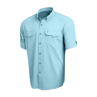 Hook & Tackle Fish Blue Marlin Pattern Men's Short Sleeve Button Up Shirt L