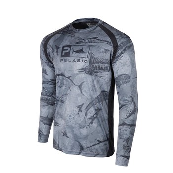 Pelagic VaporTek Performance Fishing Long-Sleeve Shirt for Men - Hexed Blue  - 2XL