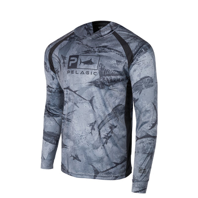 Pelagic Exo-Tech 2.0 Light Grey Hooded Fishing Long-Sleeve Shirt