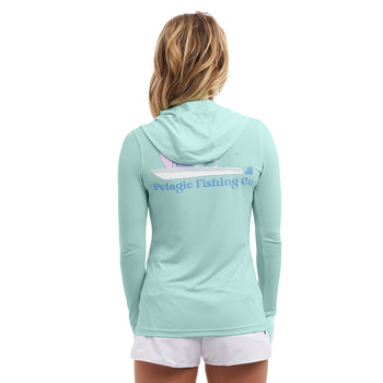 Pelagic Aquatek Sail N Script Women's Hooded Fishing Shirt UPF 50+ - Slate XL / Slate