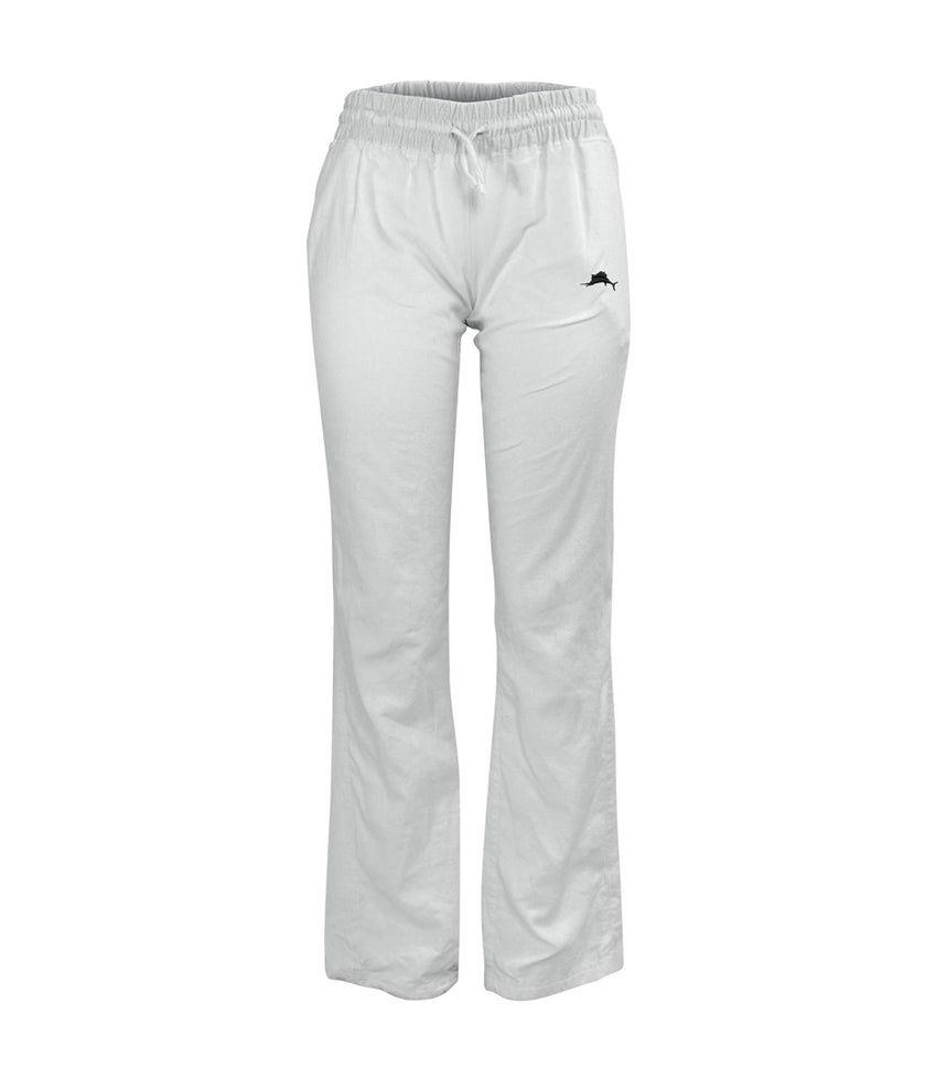 white beach trousers