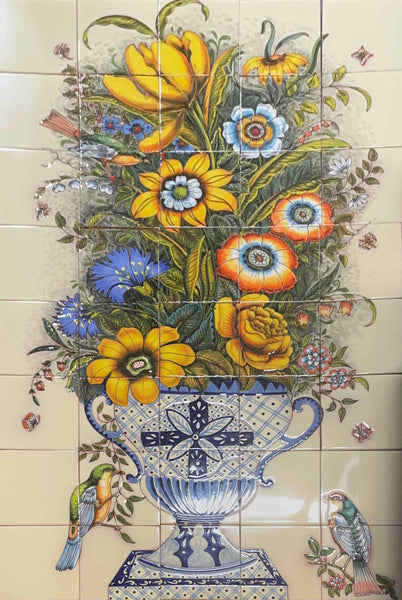 Mexican Style Mural - Pajaro Y Flor Mural – Mexican Tile Designs