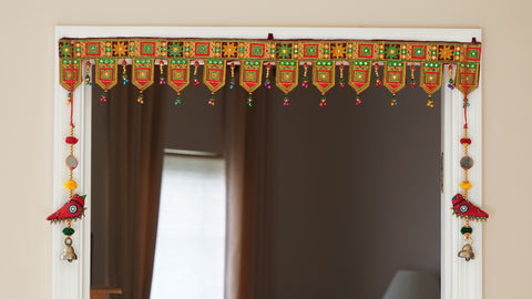 Aangan of India - Indian embroidered bohemian home decoration | Diwali window/door toran & gift, Fall mirror work gypsy hippie door frame, ethnic tapestry; great for Halloween and Day of the Dead (Dia de los muertos)