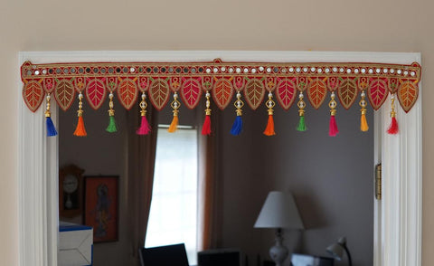 Aangan of India - Bohemian home decoration with colorful silk tassels, embroidered gypsy curtains, hippie door frame, ethnic tapestry, Indian handmade toran;  Handmade Fall and Halloween outdoor and indoor decoration