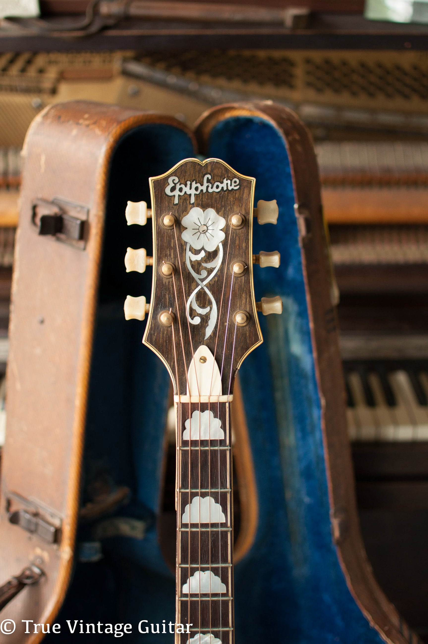 Epiphone flower headstock peghead inlay