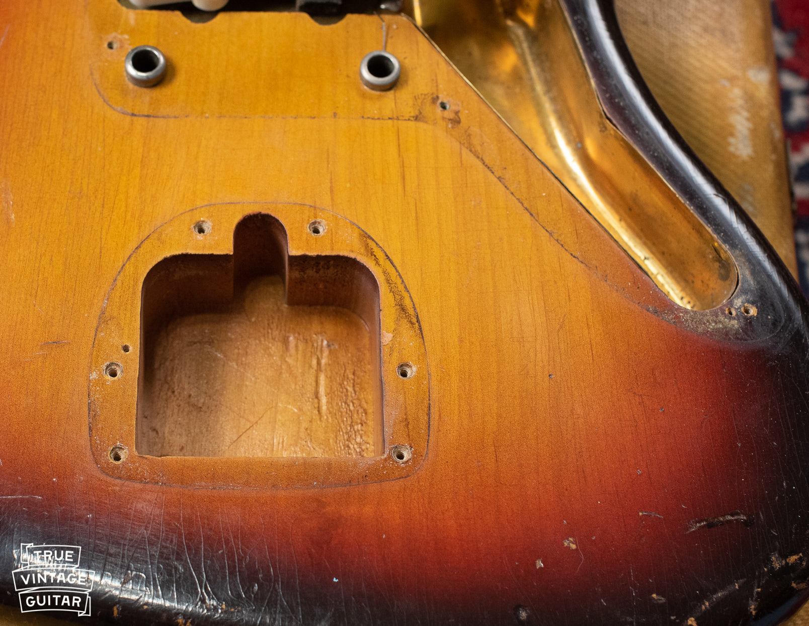 1958 Fender Jazzmaster vibrato cavity and control cavity