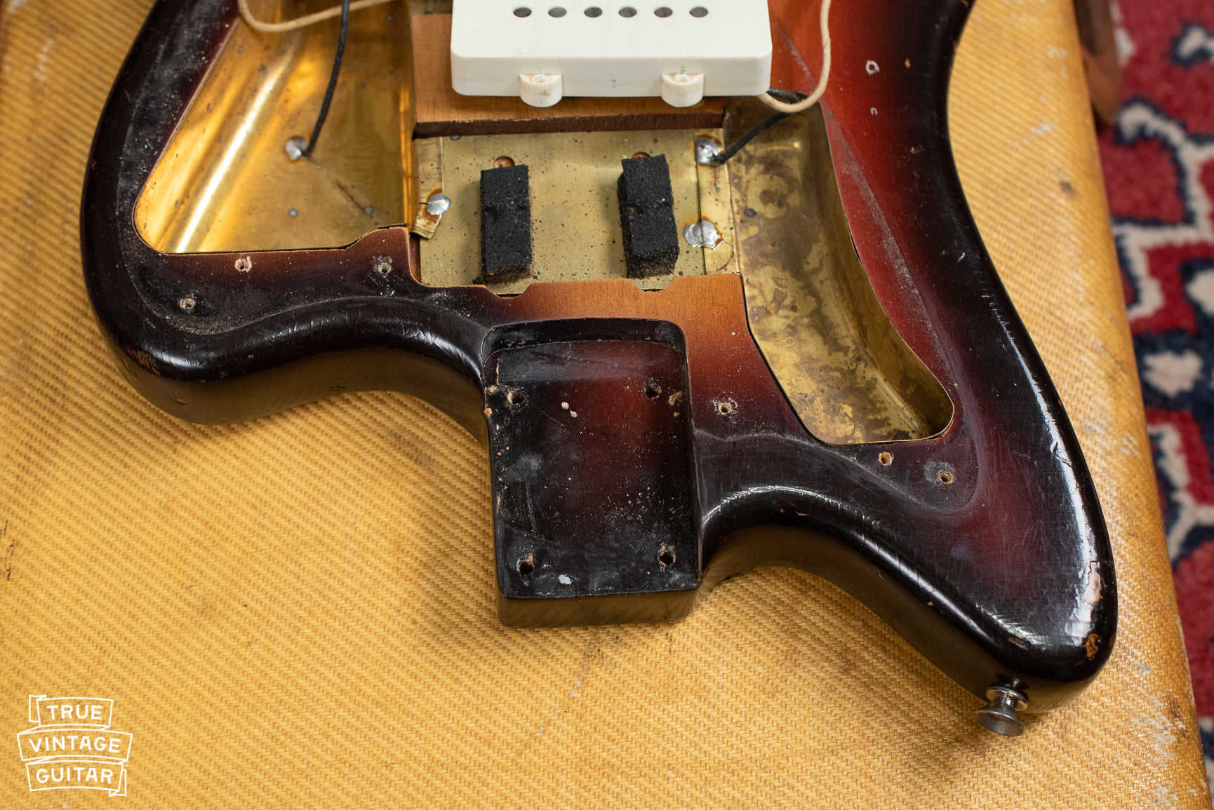 1958 Fender Jazzmaster neck pocket, nail holes