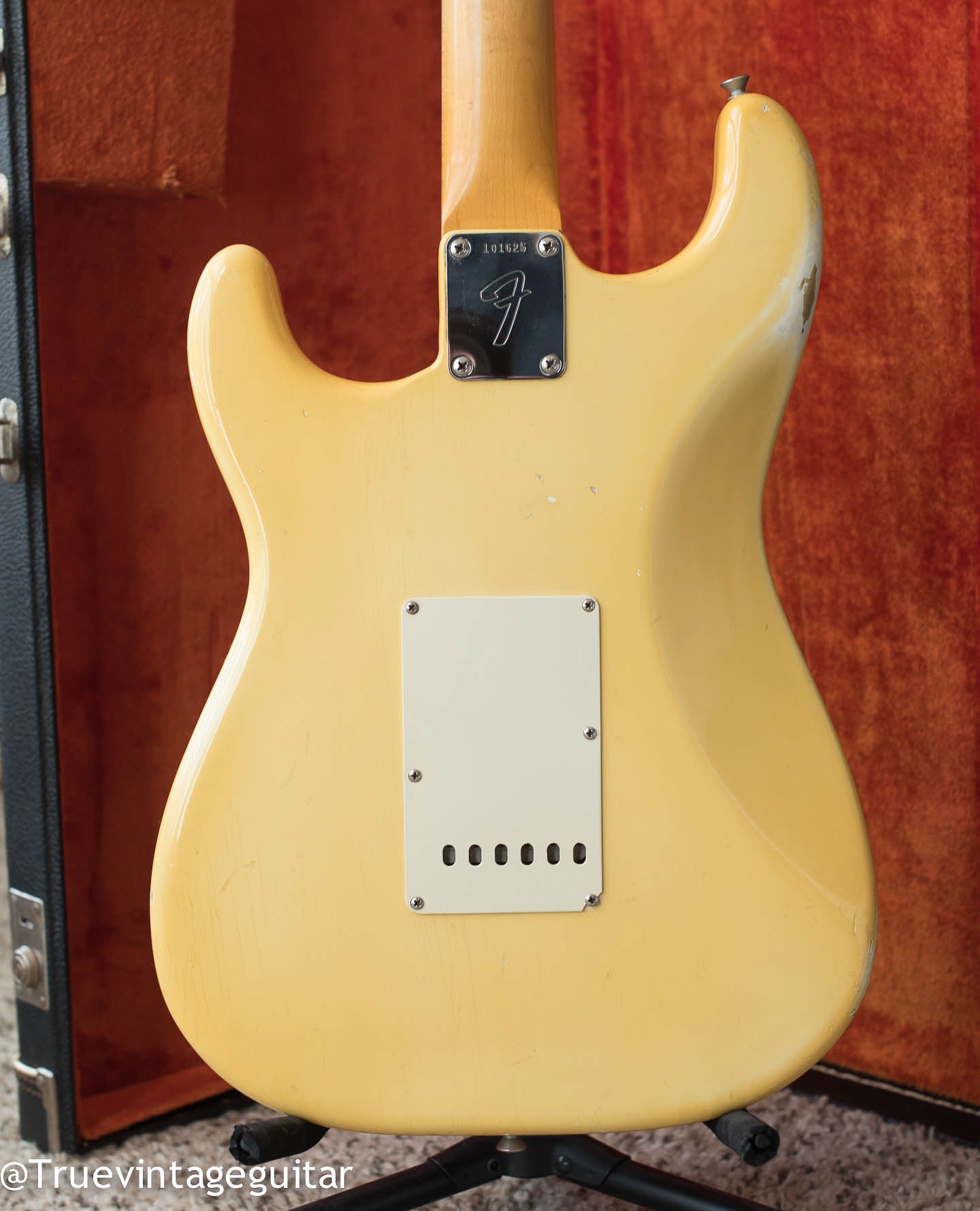 back of 1965 Fender Stratocaster Olympic White