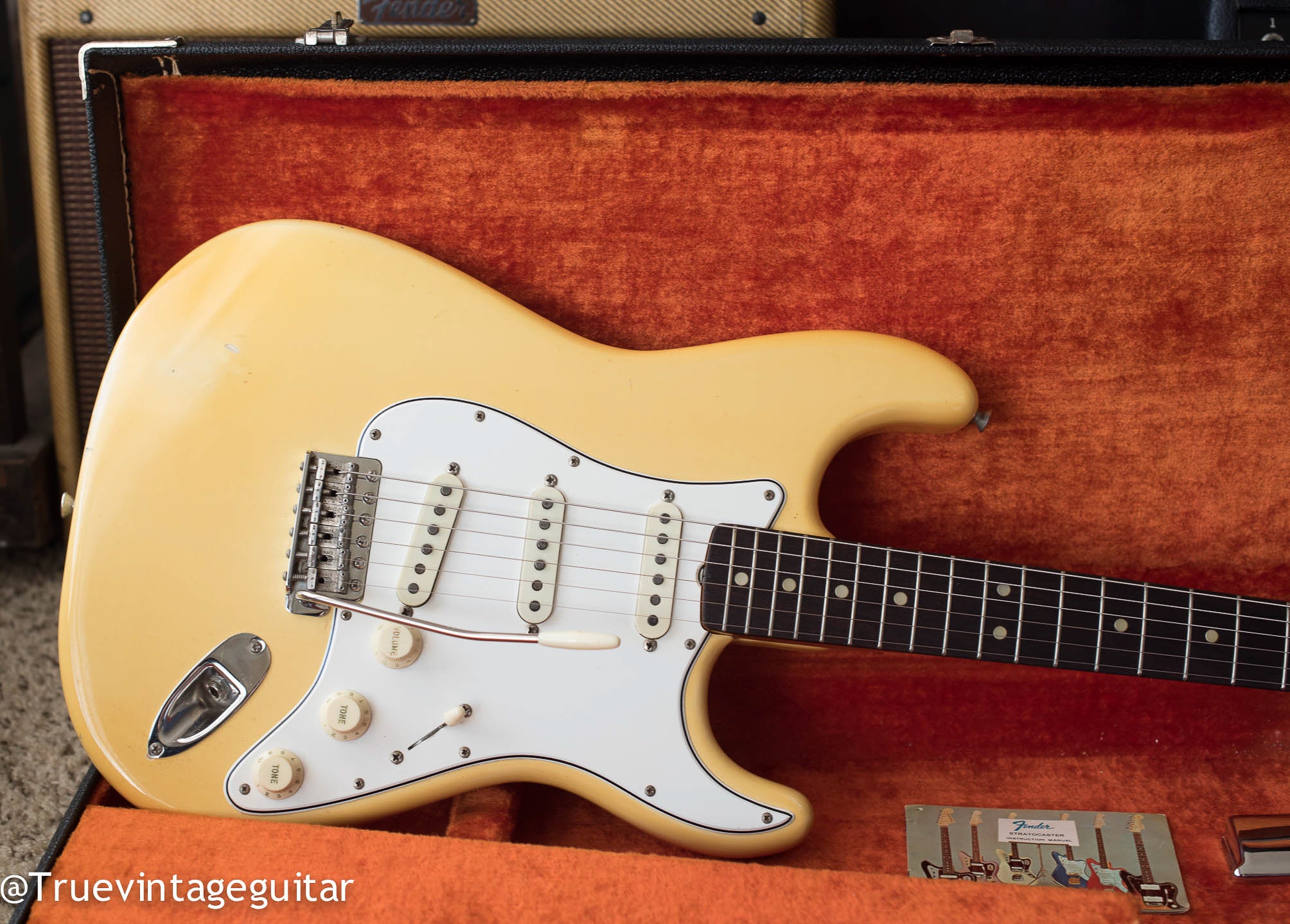 1965 Fender Stratocaster Olympic White cream guitar