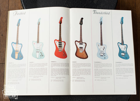 1966 Gibson catalog Firebird page, Firebird VII, Firebird V, Firebird III, Firebird I, Firebird II, Firebird IV, Gibson custom colors