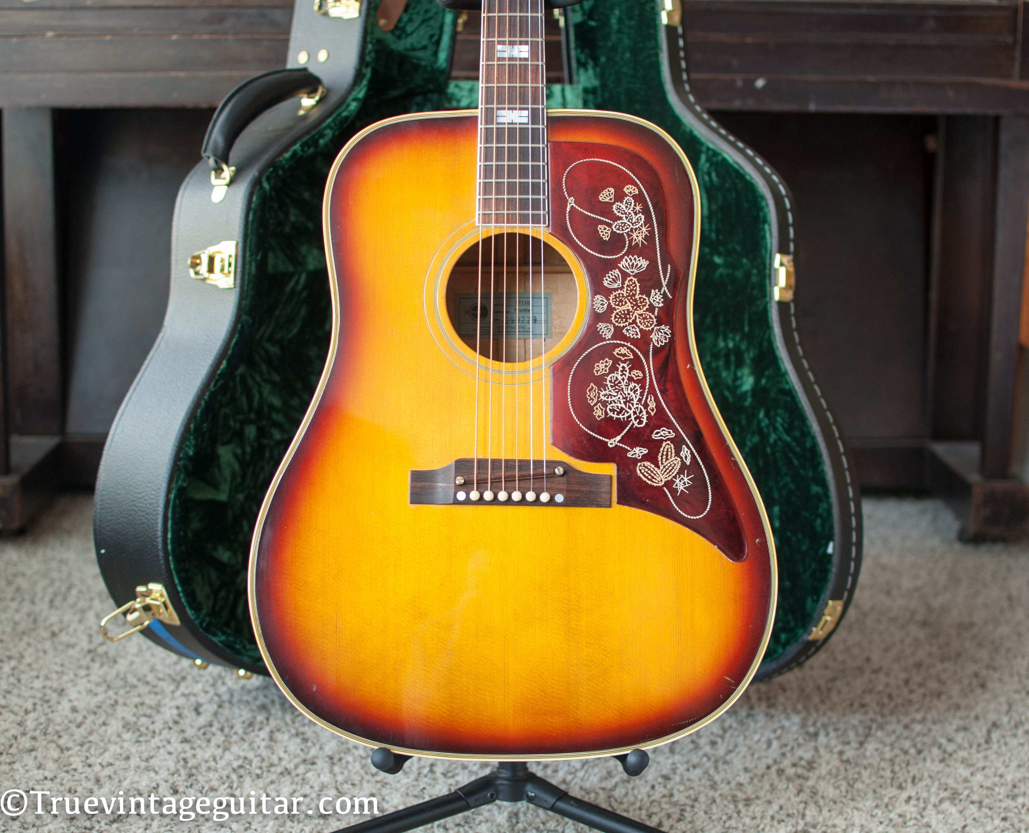 Vintage Epiphone acoustic guitar engraved pickguard cactus and lariat western motif