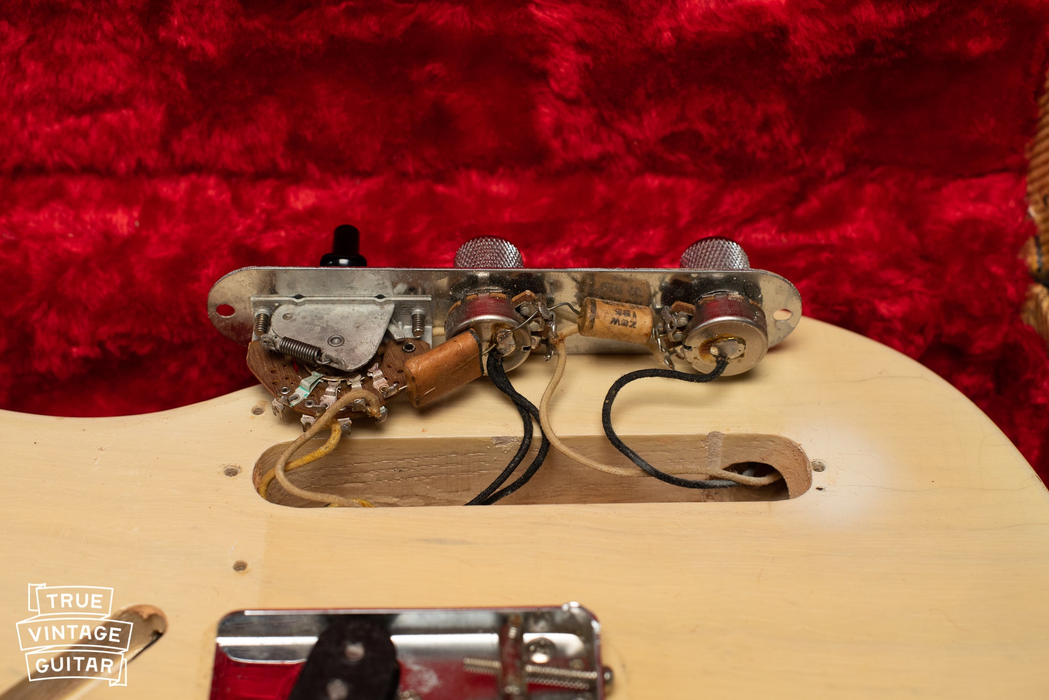 1957 Fender Telecaster Blond electronics cavity, control plate