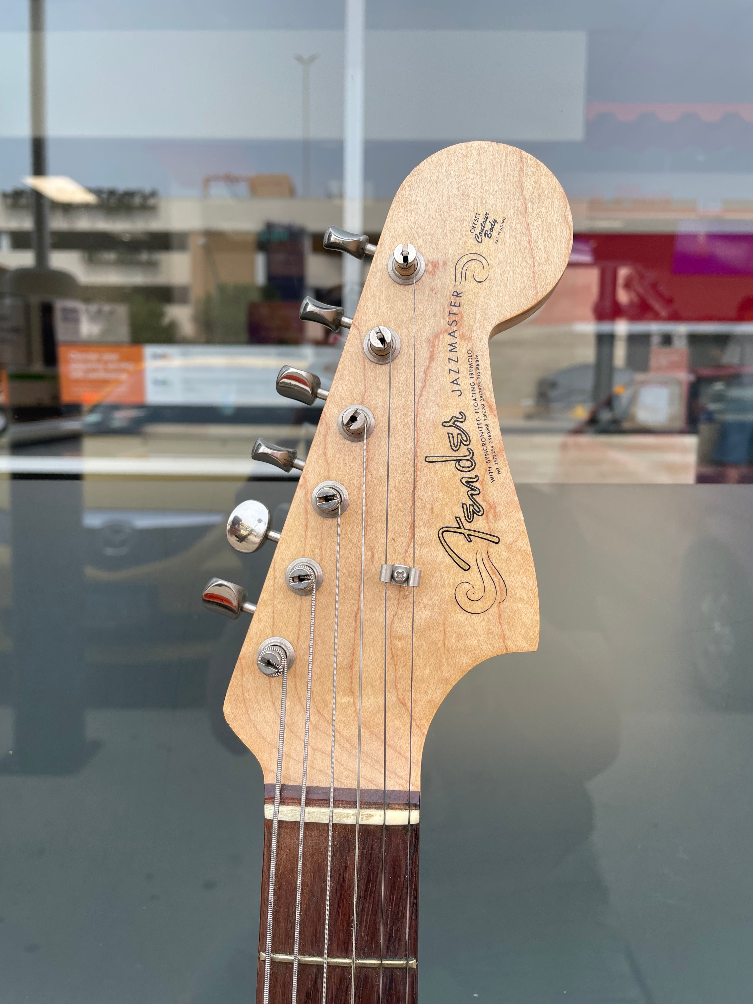 Fender Jazzmaster 1963 headstock, spaghetti logo, veneer Rosewood fretboard