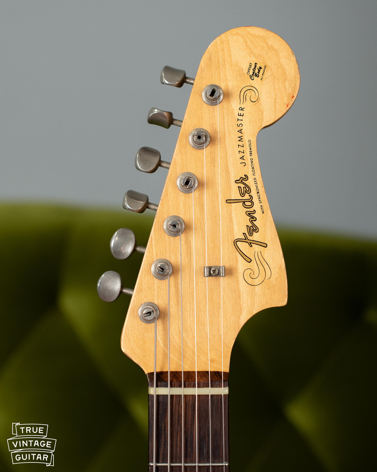 1958 Jazzmaster headstock, peghead, neck with gold spaghetti logo