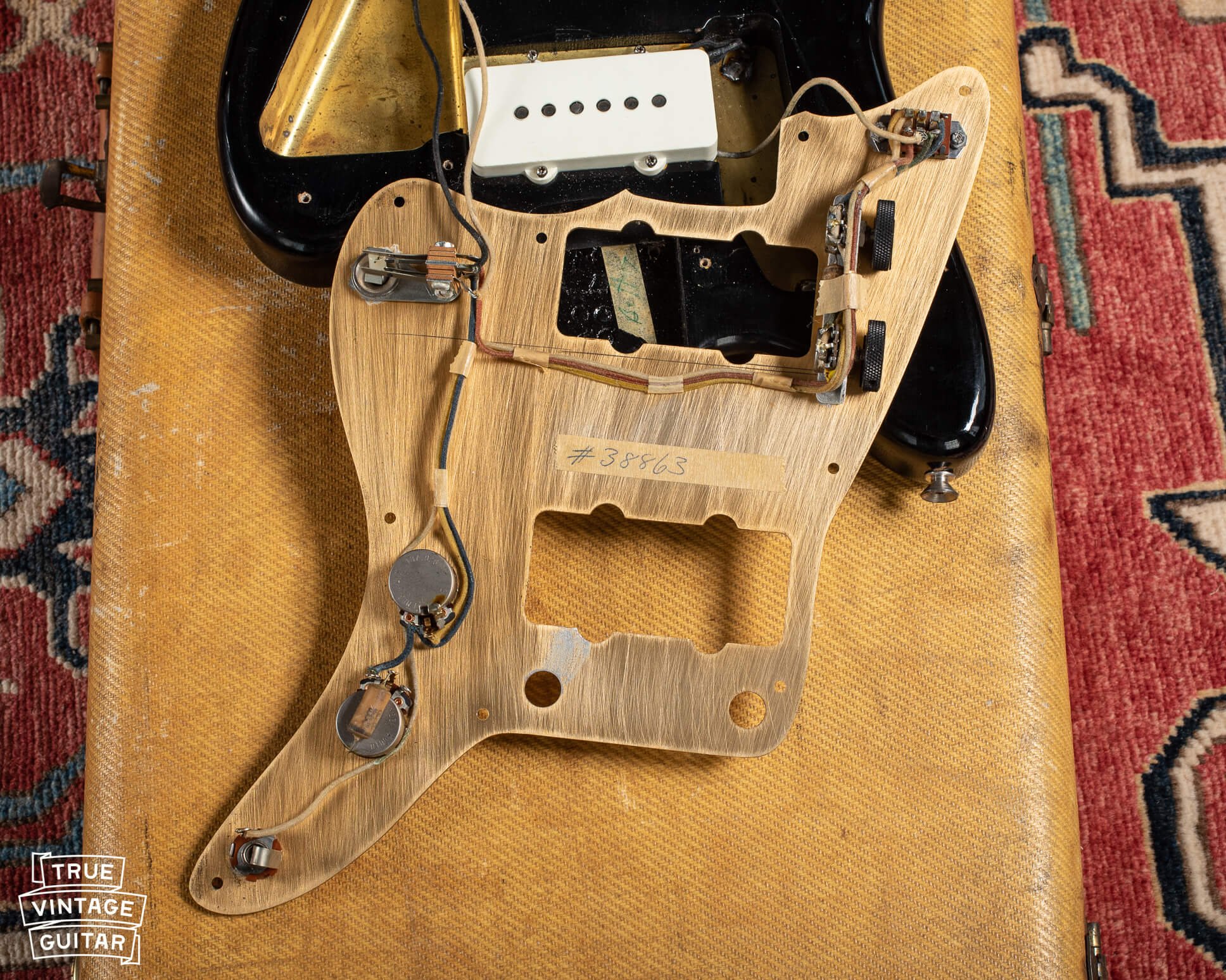 Gold anodized pickguard on a 1959 Fender Jazzmaster