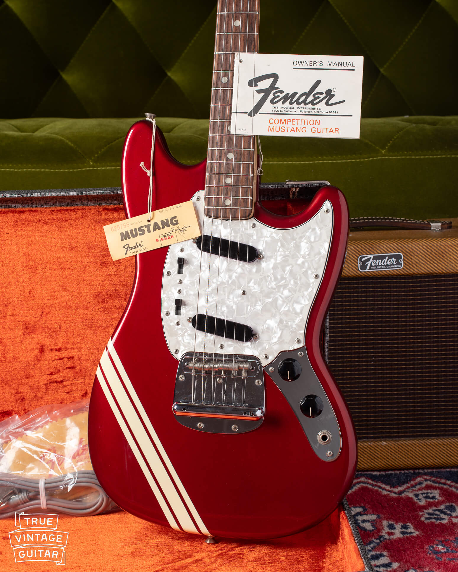 1972 Fender Mustang with long scale 25 1/2" neck and hang tags 