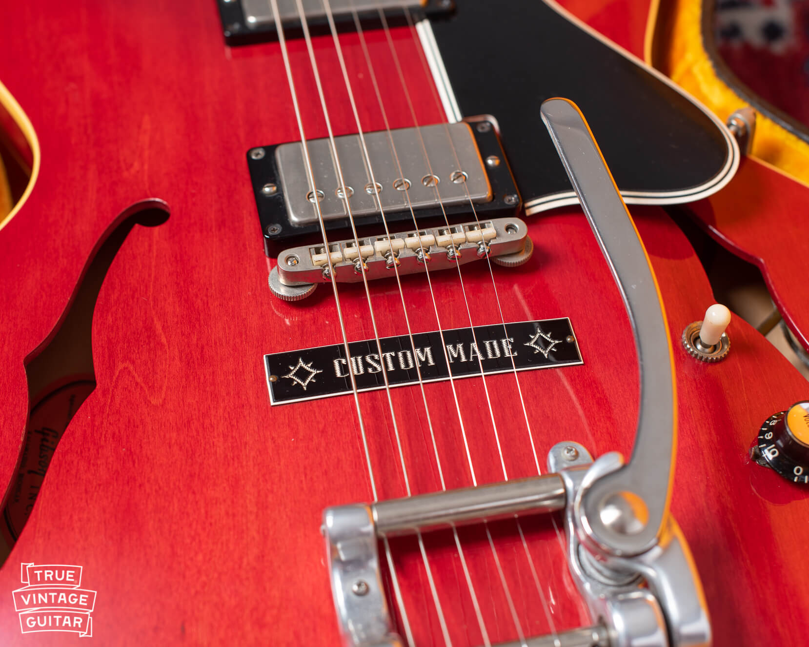 Custom Made plate on a 1963 Gibson ES-335 guitar red