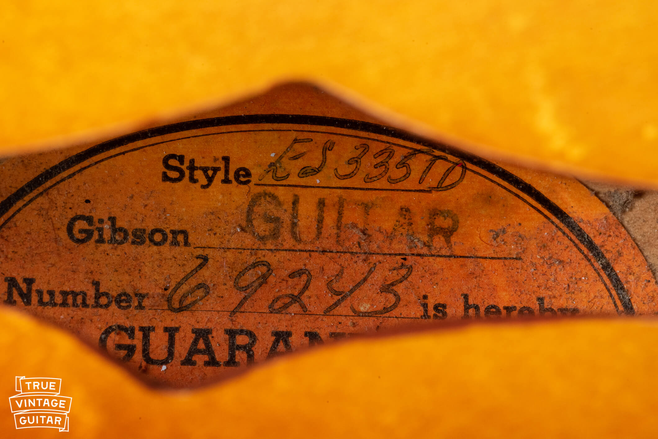1964 Gibson ES-335 serial number on orange label