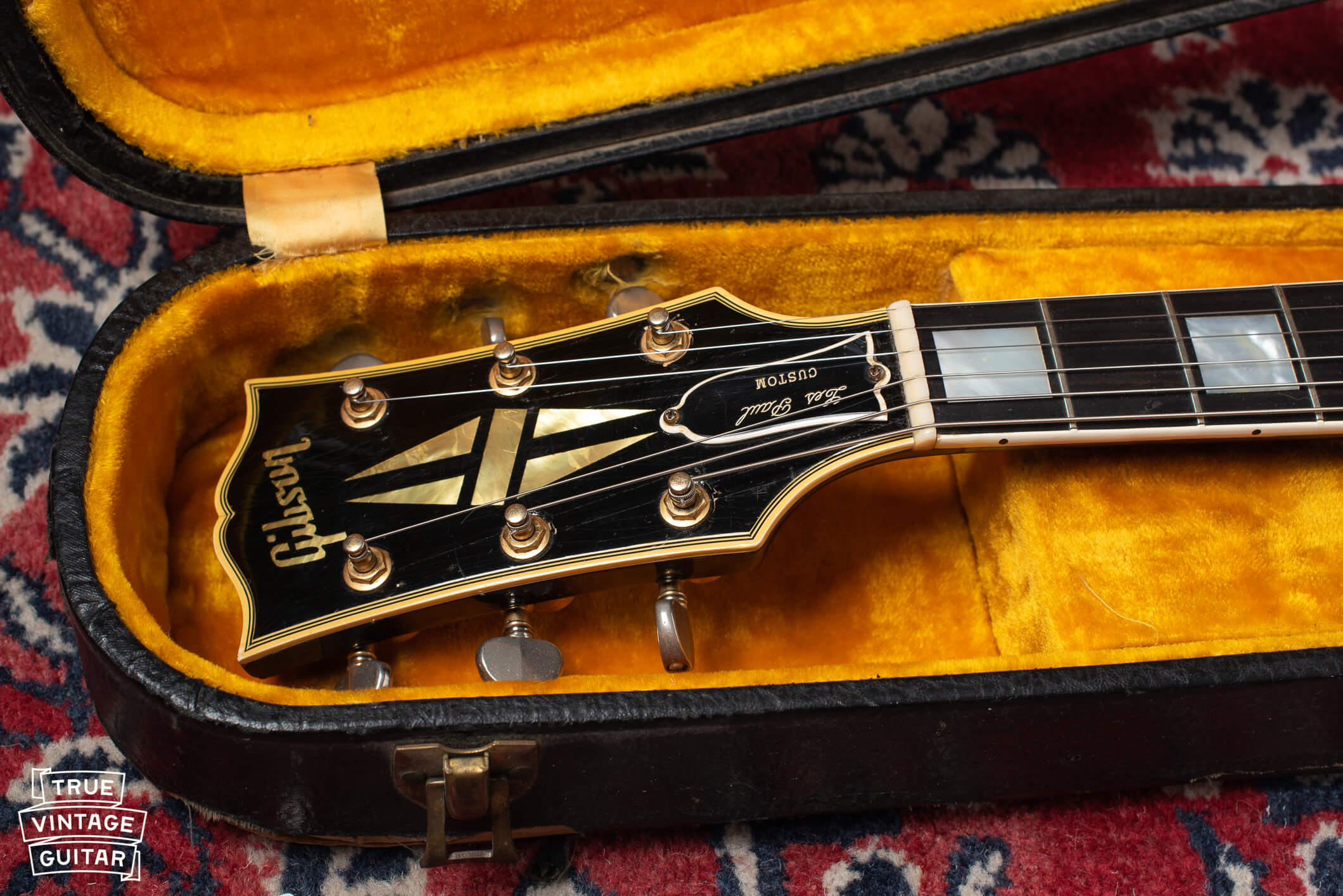 1958 Gibson Les Paul Custom headstock with Custom inlay