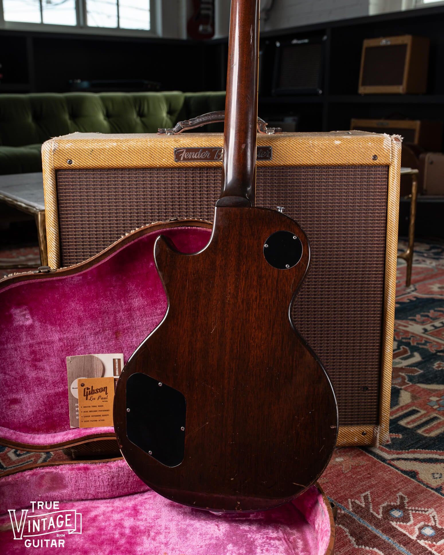 Back of 1958 Les Paul with dark brown Mahogany stain called "dark back"