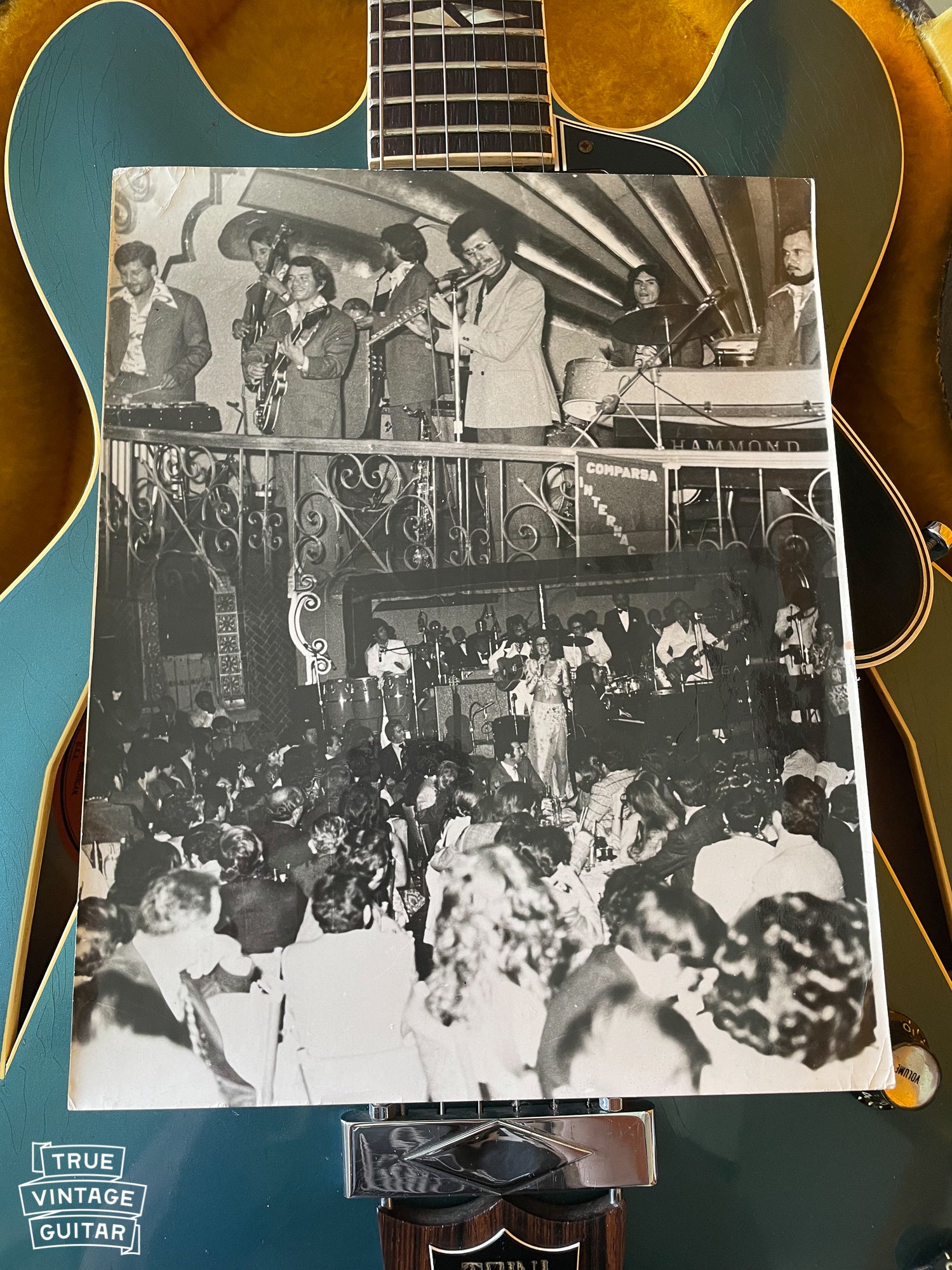 Guitar player plays Gibson Trini Lopez 1966 guitar in Pelham Blue finish