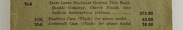 How much did a Gibson Trini Lopez Standard guitar cost in 1966?